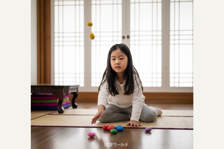 子どもがコンギを投げて拾うとしているところの画像