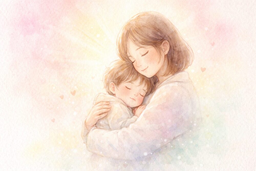 子どもに優しく寄り添うママのイラスト