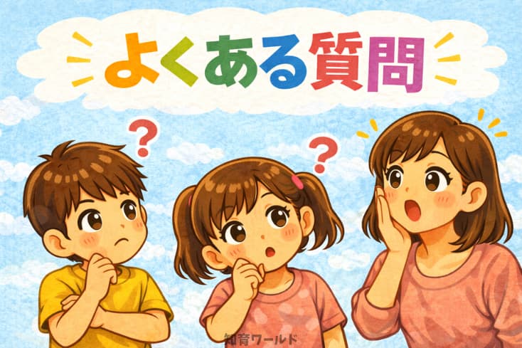 よくある質問の文字と親子が考えている様子のイラスト