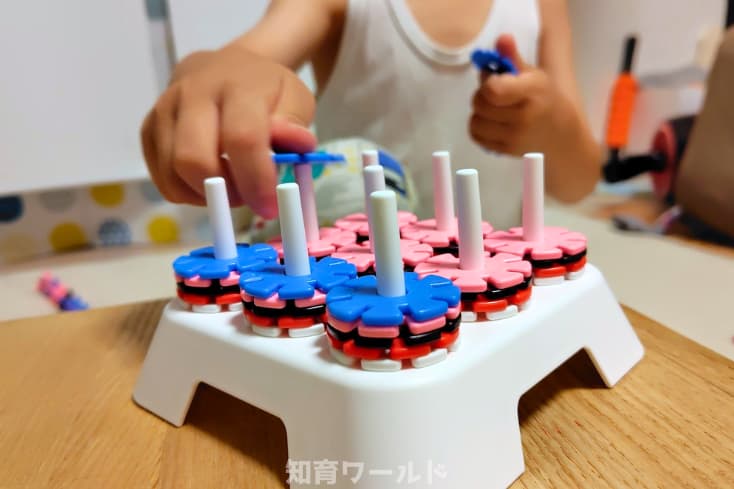5歳の息子がジスターの付属の棒差しで遊んでいるところの写真